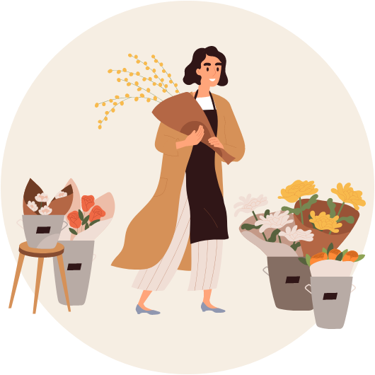 une fleuriste portant un bouquet de fleurs
