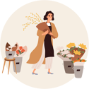 Low quality preview for une fleuriste portant un bouquet de fleurs