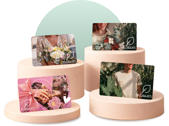 Visuels des cartes cadeaux Florajet avec différents univers floraux, à offrir pour toutes les occasions