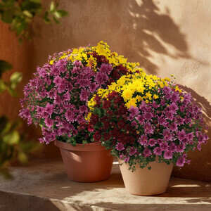 2 CHRYSANTHEMES MULTICOLORES