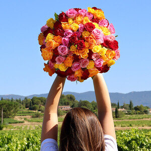 90 ROSES MULTICOLORES