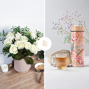 20 ROSES BLANCHES + THEIERE