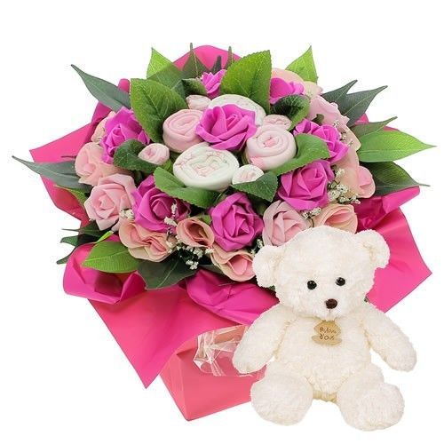 Bouquet naissance rose Ourson blanc - Main Image